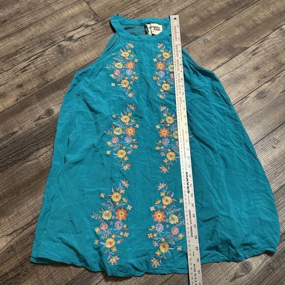 Savanna Jane Boho Dress Teal Embroidered Sleeveless Dress Size M - Picture 3 of 8